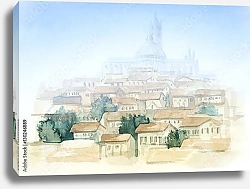 Постер Тосканская деревня в туманной дымке