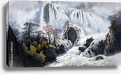 Постер Китайский горный пейзаж с водопадами