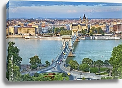 Постер Венгрия, Будапешт. Вид на район Буда через Дунай