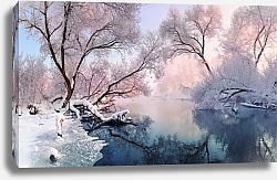 Постер Замерзшая речка и деревья в снегу