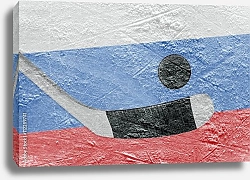 Постер Русский флаг и хоккейная шайба с палкой