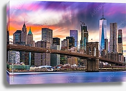 Постер Красочная панорама Нью-Йорка на закате