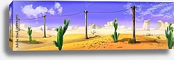 Постер Пейзаж с телеграфными столбами в дикой западной пустыне
