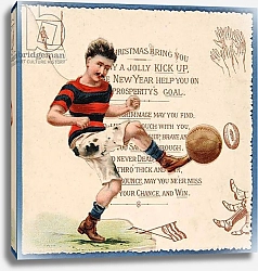 Постер Школа: Английская 19в. Christmas card depicting a footballer kicking a ball, c.1890s