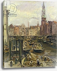Постер Слевог Макс Floating Market on a canal in Hamburg, 1905