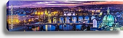 Постер Чехия. Прага. Мосты на закате. Панорама