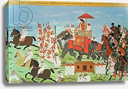 Постер Школа: Индийская 18в Colonel James Tod travelling by elephant through Rajasthan with his Cavalry and Sepoys 1