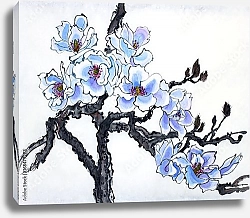 Постер Голубая ветвь цветущей магнолии