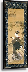 Постер Тоёкуни Утагава A full length portrait of a woman tuning her shamisen on a veranda;