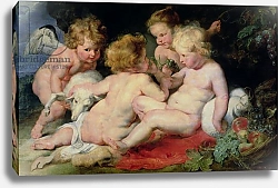 Постер Рубенс Петер (Pieter Paul Rubens) Infant Christ with John the Baptist and two angels, 1615/20