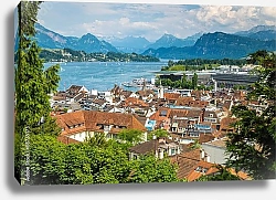 Постер Швейцария, Люцерн. Вид с горы на город и озеро