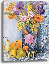Постер Фивси Джоан (совр) Iris and Pinks in a Japanese Vase with Pears