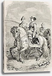Постер Isabella II Queen of Spain with her King consort. Original, from drawing of Hofer, published on L'Il