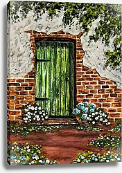 Постер Кирпичный дом с зеленой дверью