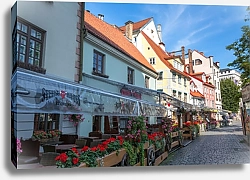 Постер Латвия, Рига. Улица с цветами в центре города