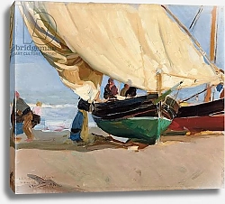 Постер Соролья-и-Бастида Хоакин Fishermen, Stranded Boats, Valencia; Pescadores, barcas varadas, Valencia,