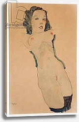Постер Шиле Эгон (Egon Schiele) Reclining Nude with Black Stockings; Liegender Akt mit schwarzen Strumpfen, 1911