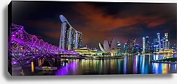 Постер Сингапур, ночная панорама