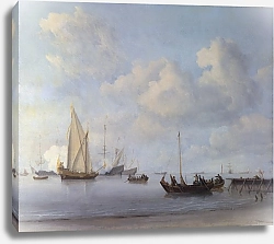 Постер Вельде Вильям Лодки, плывущие к кораблю в штиль