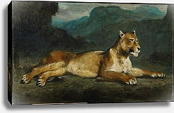 Постер Делакруа Эжен (Eugene Delacroix) Lioness reclining, c.1855