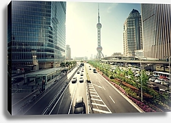 Постер Дорога в Шанхае, вид на финансовый центр