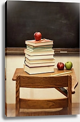 Постер Старая парта с книгами и яблоками