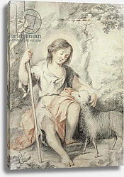 Постер Мурильо Бартоломе The Young John the Baptist with the Lamb in a Rocky Landscape
