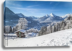 Постер Швейцария. Зимний горный пейзаж с шале