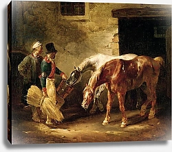 Постер Жерико Теодор Two Post Horses at the Door of a Stable