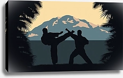 Постер Двое мужчин занимают каратэ на фоне горы
