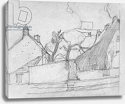 Постер Макинтош Чарльз Sketch of English Village with Thatched Roof in Foreground, c.1920