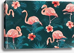 Постер Розовые фламинго в тропическом лесу