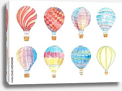 Постер Набор разноцветных акварельных воздушных шаров