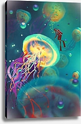 Постер Большие медузы и водолаз 2
