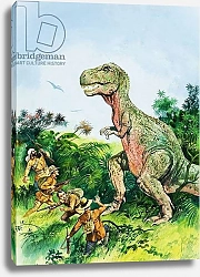 Постер Школа: Английская 20в. Tyrannosaurus Rex confronting men