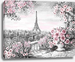 Постер Вид на Эйфелеву башню в серо-розовых тонах