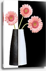 Постер Три розовых герберы в черно-белой вазе