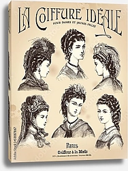 Постер Винтажный парикмахерский плакат с 6 прическами и антикварными шляпами