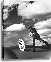 Постер Man chasing a large dollar coin