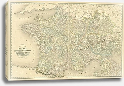 Постер Карта Европы: Франция, южная Германия, северная Италия и Швейцария 1