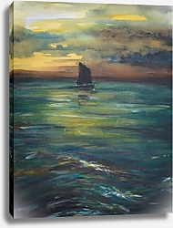 Постер Парусная лодка в океане перед штормом