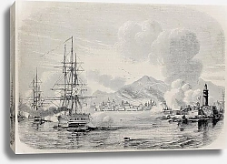 Постер Palermo bombardment in 1860 by Bourbon's fleet and from the Sea castle. Original, from a drawing of 