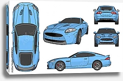 Постер Синий спортивный автомобиль с разных ракурсов