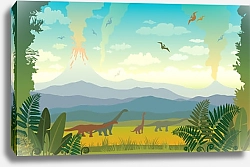 Постер Доисторические животные и ландшафт