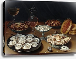 Постер Бирт Осис Dishes with Oysters,Fruit and Wine