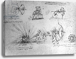 Постер Леонардо да Винчи (Leonardo da Vinci) Study with Shields for Foot Soldiers and an Exploding Bomb, c.1485-88