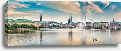 Постер Германия, Гамбург. Панорама города из-за озера Бинненальстер