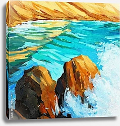 Постер Морской пейзаж с волнами и скалами 
