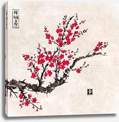 Постер Восточная сакура в цвету на рисовой бумаге