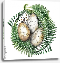 Постер Акварельные яйца динозавра в папоротниках